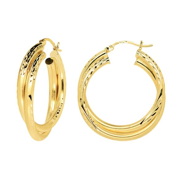Double Hoop Earrings 14K Yellow Gold - Picture 1 of 4